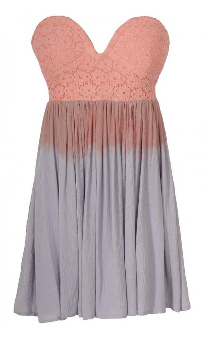 Cotton Candy Ombre Strapless Lace Bustier Dress in Pink/Purple